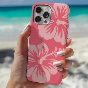 Pink Hibiscus Summer Tough Phone Case Shockproof Drop Protection Heavy Duty Protective Cover with Vibrant Tropical Floral Design for iPhone 11 12 13 14 15 16 17 Pro Max Plus