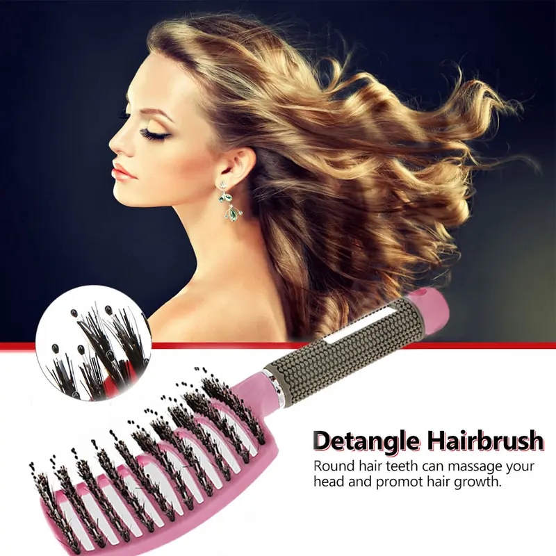 Women's Nylon Bristle Detangler Hair Brush - Anti-Knit, Scalp Massage, Relieve Stress, Teaser Comb, White (Beauty & Personal Care, Haircare & Styling)