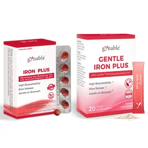 Gynable Gentle Iron Supplement Series With Microencapsulated Slow-Release Iron | Mouth-Dispersible Powder 27mg & Pregnancy-Safe Tablets 18mg, High Absorption for Pregnancy, Lactation Women & Iron-Deficient Adults, Supports Blood Health Summervibes
