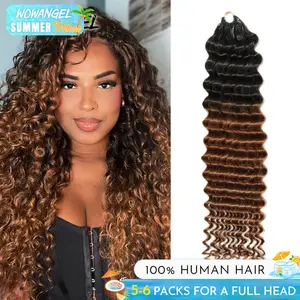 WOWANGEL Deep Wave Feather Crochet Human Hair Extensions 1B/27 Miracle Knots Human Hair Pre-Separated Feather Knotless 1B/4/30 Invisiable With String Real Human Hair 5Pack Lightweight & Reusable For Women Easy Braiding  #SummerVibes