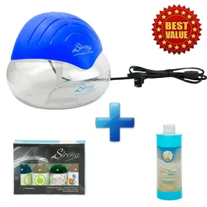 Sirena Twister Blue The Original Air Purifier Water Filter Air Cleaner Premium Pack Including Ocean Breeze Deodorizer and Fragrance Oils- Water Filter Air Freshener For Home and Office - Essential Oil Aroma Diffuser With LED Night light