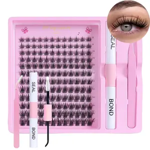 144 cluster eyelash extension set, fluffy and thick eyelash extension set, 144 pieces of 3D effect eyelash group DIY eyelash extension set with application tool for self application at home, Fluffy Eyelash Clusters