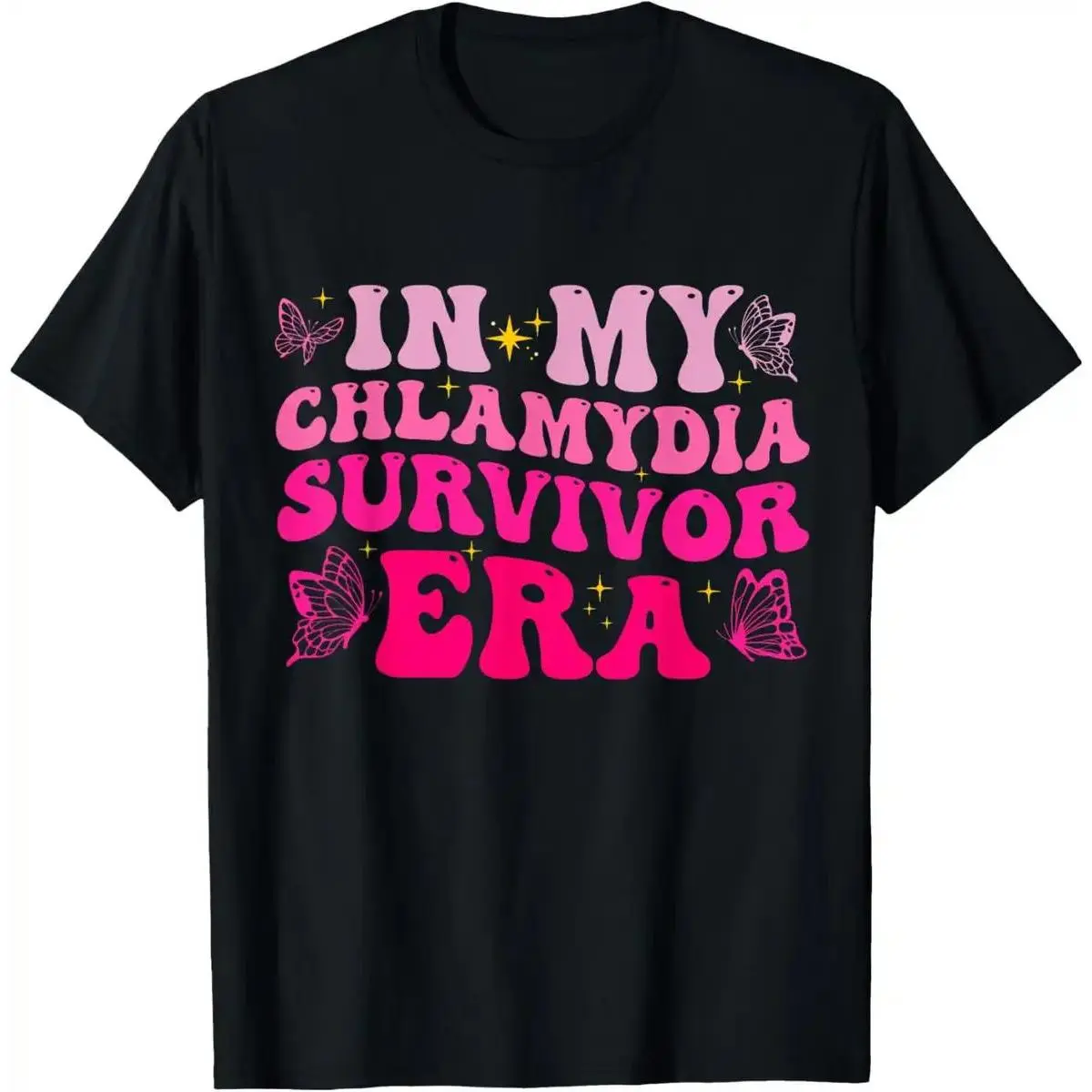 Unisex Adult Humor Top in a Distressed Cotton Fabric, Shortsleeve Fashion with 'In My Chlamydia Survivor Era' Funny Saying, Vintage
