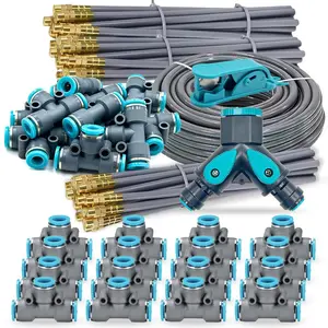Drip Irrigation System, 16Ft 5/16 Inch Hose, 5 Adjustable Copper Nozzles, Automatic Atomizing Watering Kit for Greenhouse, Outdoor, Raised Bed, Lawn
