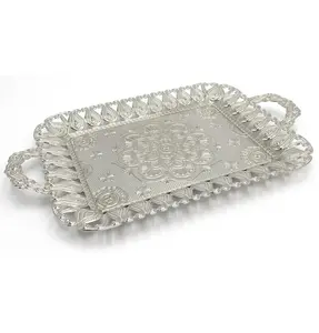 Turkish Rectangular Serving Tray | 197-K-6-11 Ottoman Style with Tulip Border - Silver