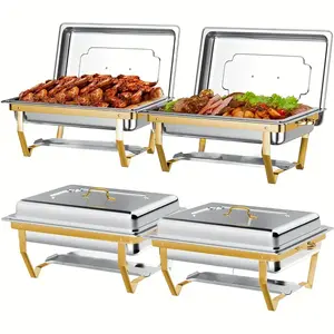 4/2/1 Packs Chafing Dish Buffet Sets, 8QT Stainless Steel Rectangular Chafers And Buffet Warmer Sets for Catering [Elegant Gold and Silver Colors] Stainless Steel Chafing Dish Buffet Set Chafers and Buffet Warmers Sets