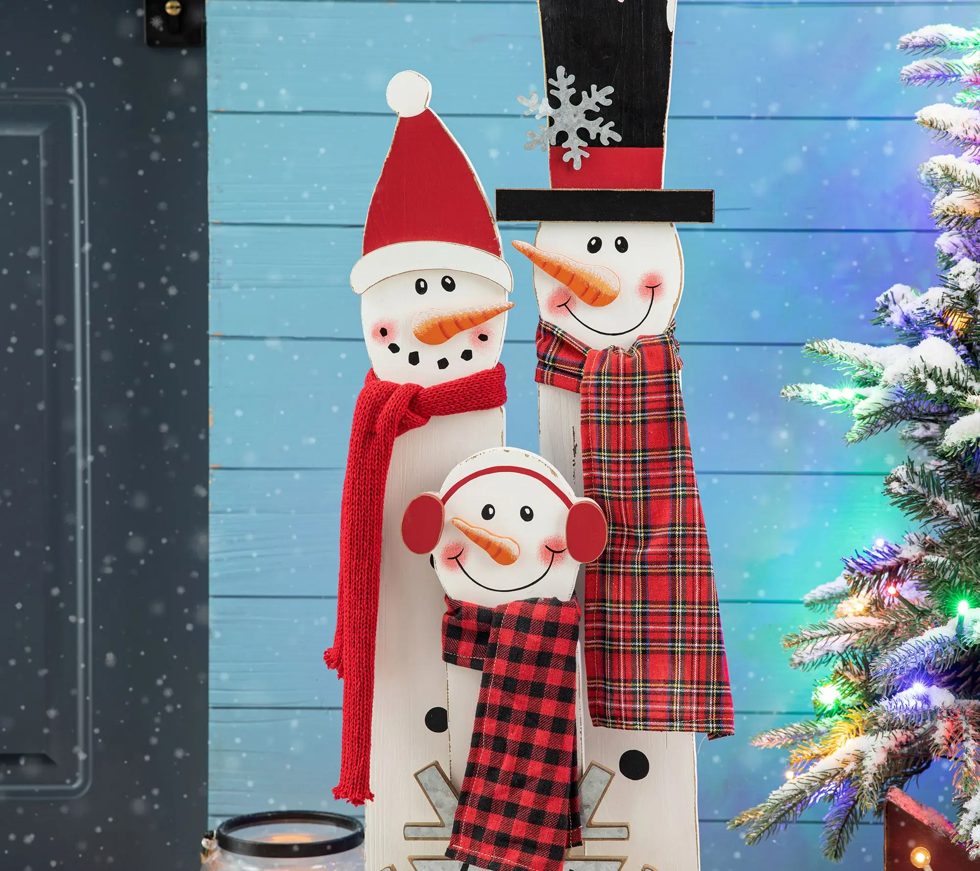 Glitzhome Standing Christmas Holiday Snowman Family Porch Sign