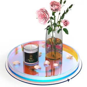 NiHome 9 Inch Turntable Acrylic Vanity Organizer Tray for Condiments Cosmetics, Multipurpose Non-Slip Decorative Tray Organizer for Kitchen Bathroom Living Space, Modern Minimalist Design