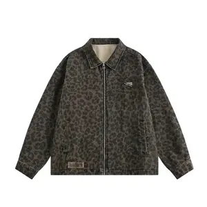 Fall Arrival Vintage Washed Leopard Print Jacket Detroit Cowboy Coat