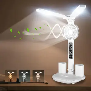 Desktop LED Light with Fan & Pen Holder, Dimmable Eye Protection Reading Lamp, Multifunctional Desk Lamp for Bedroom Student Dormitory, Adjustable Lights, Height Adjustable Lamp