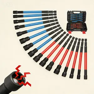 16-Piece Magnetic Socket Driver Kit with 1/4-Inch Hex Shank - SAE and Metric Sizes for Impact Drills - 6-Inch Long Nut Driver Set with Magnet and Durable Storage Case - Reusable Magnetic Bit Holder Set