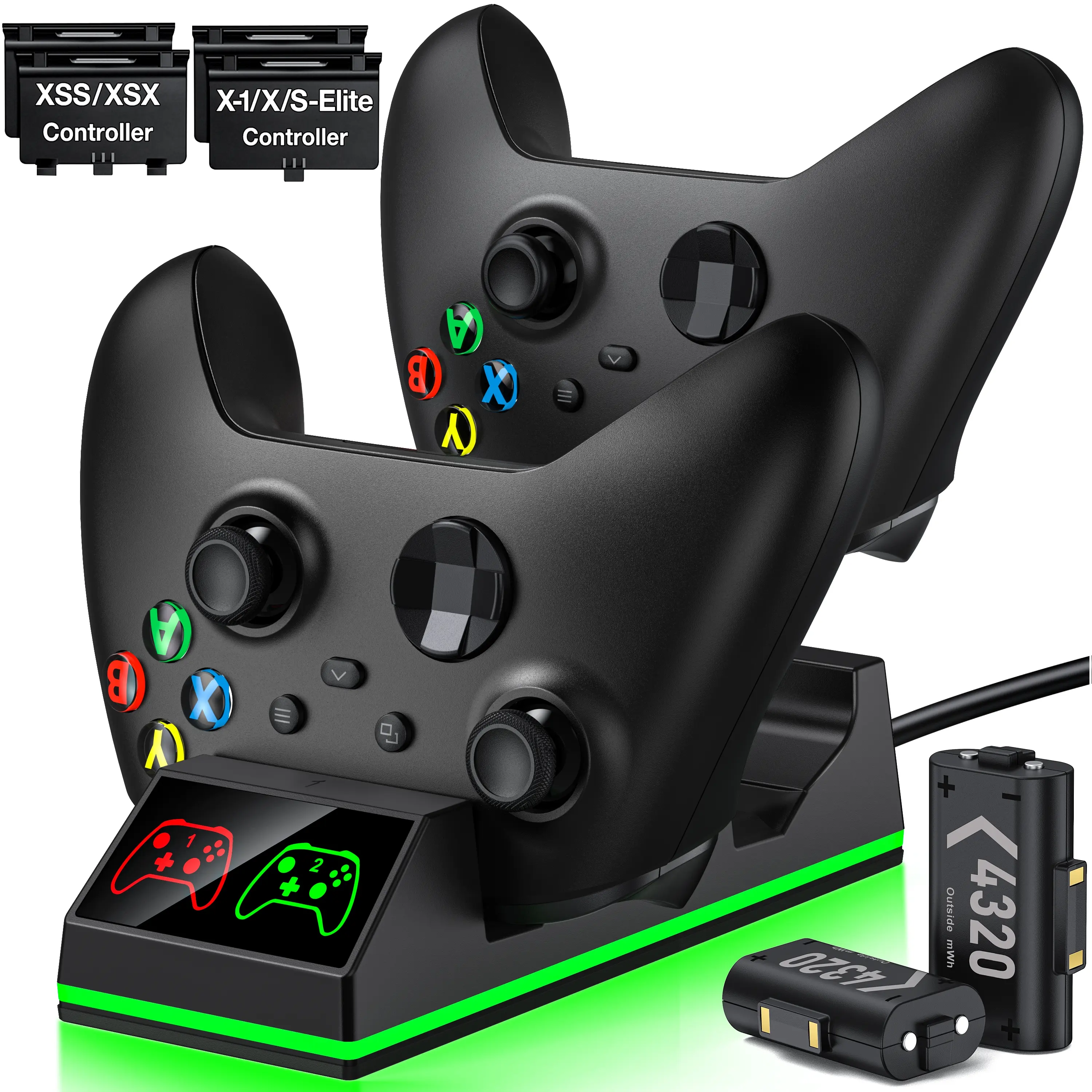 Xbox Controller Charger with 2 x 4320mWh Rechargeable Battery Pack for Xbox Series X|S/Xbox One/Xbox One S/X/Elite