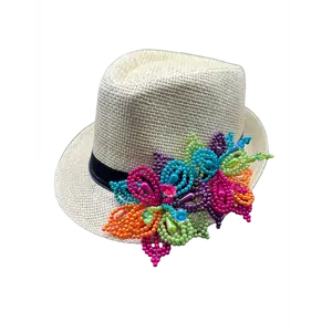 Tembleque Fedora Hat Panama Hat Panamanian Spring/Summer Beach Hat Beige Multicolor
