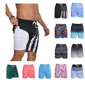 JUNBAOSS Men's Swim Trunks with Compression Stretch Beach Shorts Quick Dry with Pockets No-Chafing Board Shorts, Breathable Fit Hawaii Beach Shorts Swimwear Bathing Suits (SIZE:S-5XL)