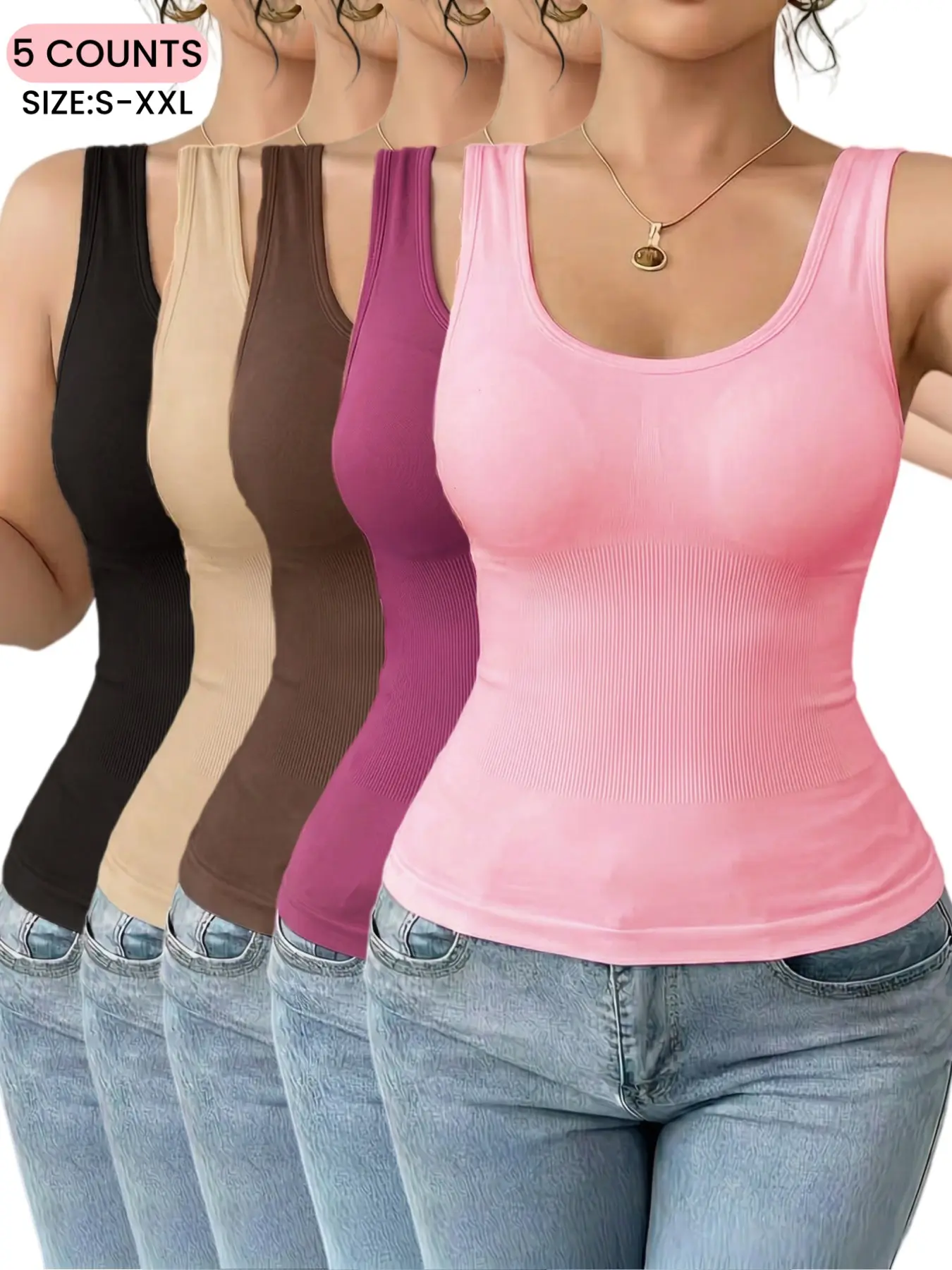 Summer Women's Solid Color Waist Control Compression Tummy Control High Compression Casual Shapewear Tank Top, Seamless Round Neck Compression Shirt, Summer & All Season Slimming Vest