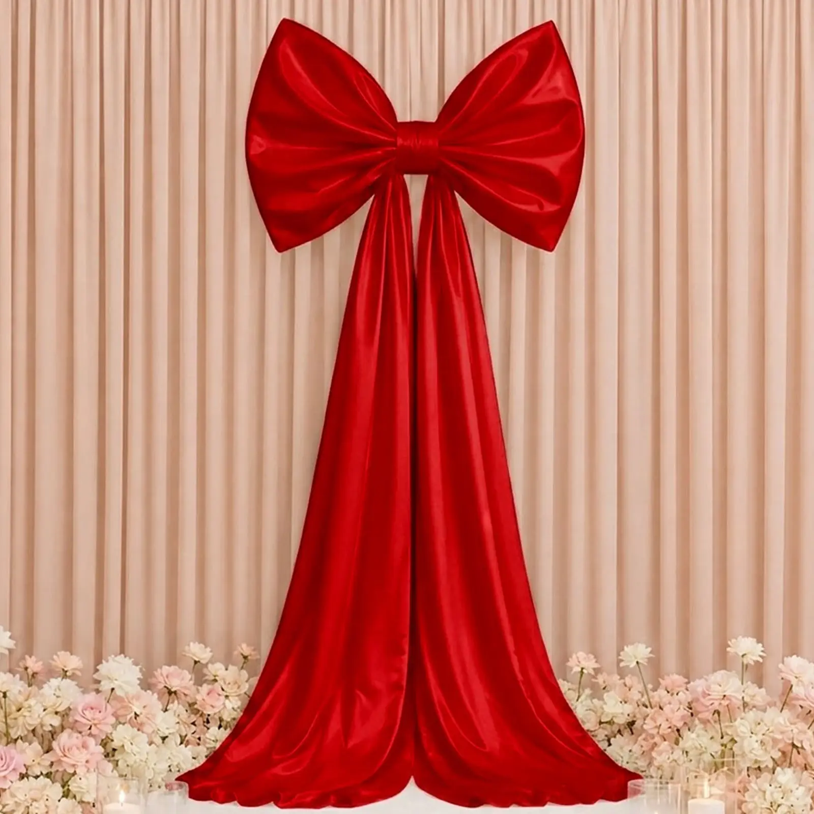 eFavormart 10ft Giant Satin Bow Shape Backdrop Banner Decor, Red - Wedding, Birthday Party Supplies (Home & Festive Decor Use)