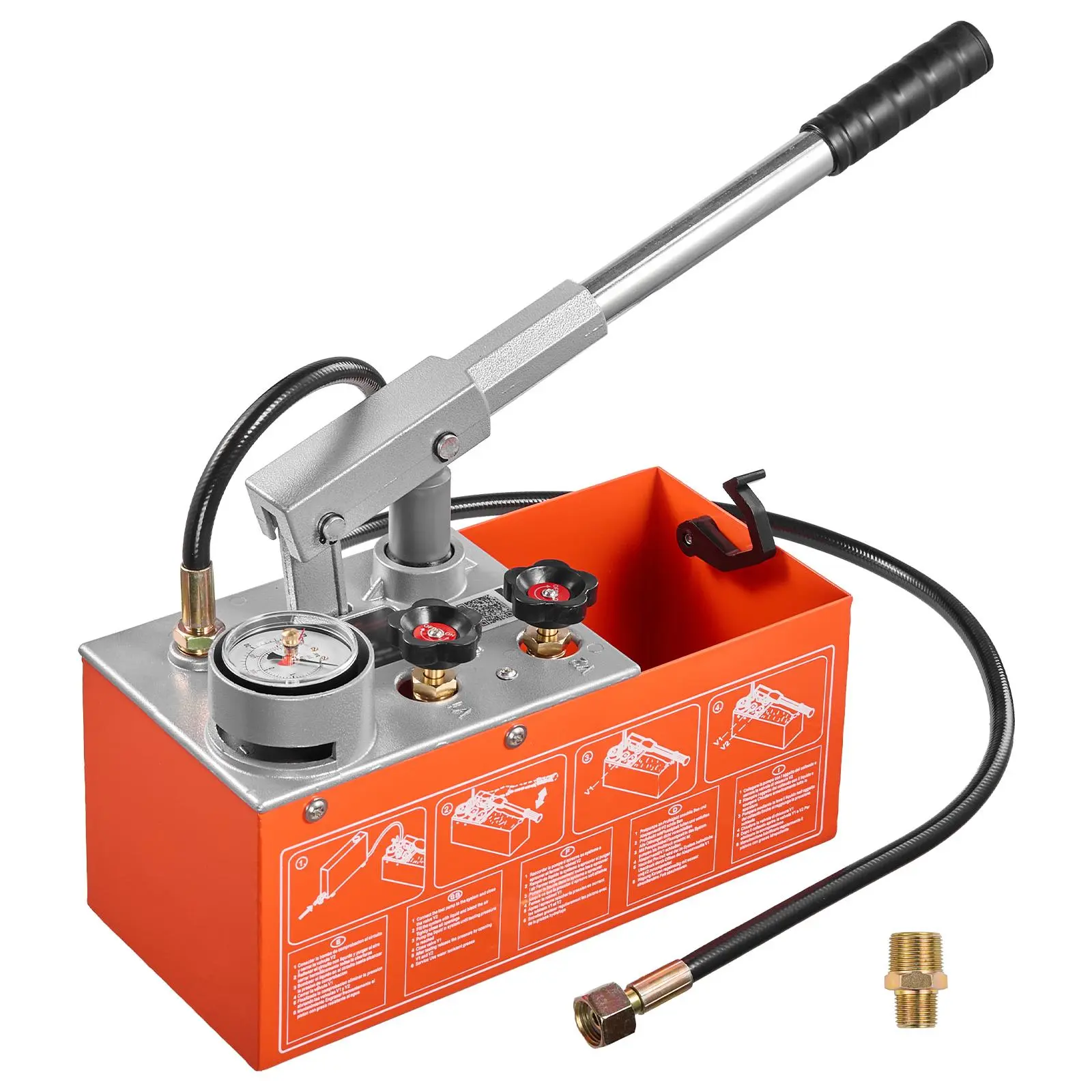 【summerfinds】VEVOR Hydrostatic Test Pump 1.6 Gallon Hydraulic Manual Water Pressure Tester, Dual Valve Hydrostatic Water Pipe Leakage Pressure Test Pump Kit with Gauge & Tank, 0-30 Bar Range, for Pipeline Heating