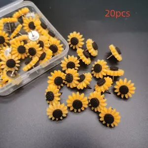 20 Creative Whimsical Sunflower Design Push Pins, Daisy Flower Decorative Office Binding Clips, Cute Desk Accessories with Artistic Touch for Organizing Papers, Whimsical Motifs, Organizing Needs, Sunflower Office Supplies