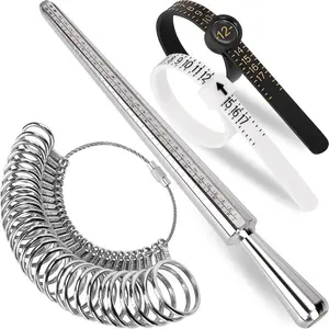 Ring Sizer Measuring Tool Kit, Ring Mandrel Measurer, 27 PCS Premium Steel Measuring Ring Tool, US Ring Size 0–13, 2 PCS Reusable Finger Size 1–17 USA Ring Size with Magnified Glass