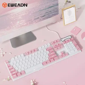Eweadn Wired Keyboard, Sweet Simple Style Full Size with Num Lock, Silent Keys RGB Backlight, Ideal for Office Gaming Learning