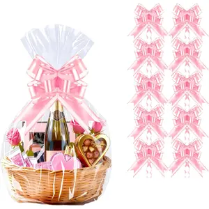 10 Pack 16x24 Inch Cellophane Bags for  Baskets with 10  Pull Bows, Thick Clear Plastic Basket Wrap for Mother's Day, Girl's  Shower, Wedding and Birthday
