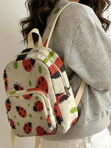 1pc Ladybug Pattern 2D Printed Women's Backpack for School, Velvet Texture + Layered Storage + Lightweight Comfort | Perfect for Students to Class/Shopping/Short Trips | Combines Atmosphere and Practicality, Cute Backpack, School Backpacks