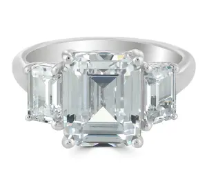 Diamonique x Kathy Levine Emerald Cut  3-Stone Ring, Sterling
