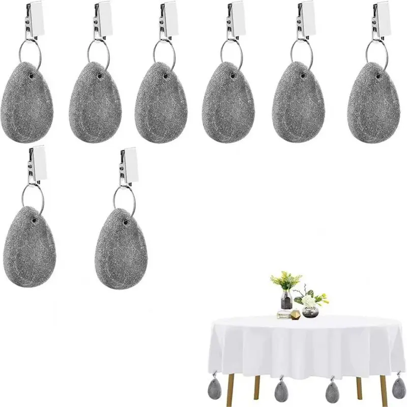 8Pcs Tablecloth Weights Tablecloth Pendant Teardrop Heavy Table Stone Cover Weights Hangers with Metal Clips for Outdoor Picnic Garden Dinner Table Cover Decoration
