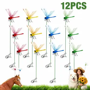 12 pieces of fake dragonfly clip, dragonfly clip insect repellent, 3D dragonfly garden decoration, deer and horsefly insect repellent, suitable for indoor and outdoor gardens, dragonfly hat clip mosquito bug repellent hack
