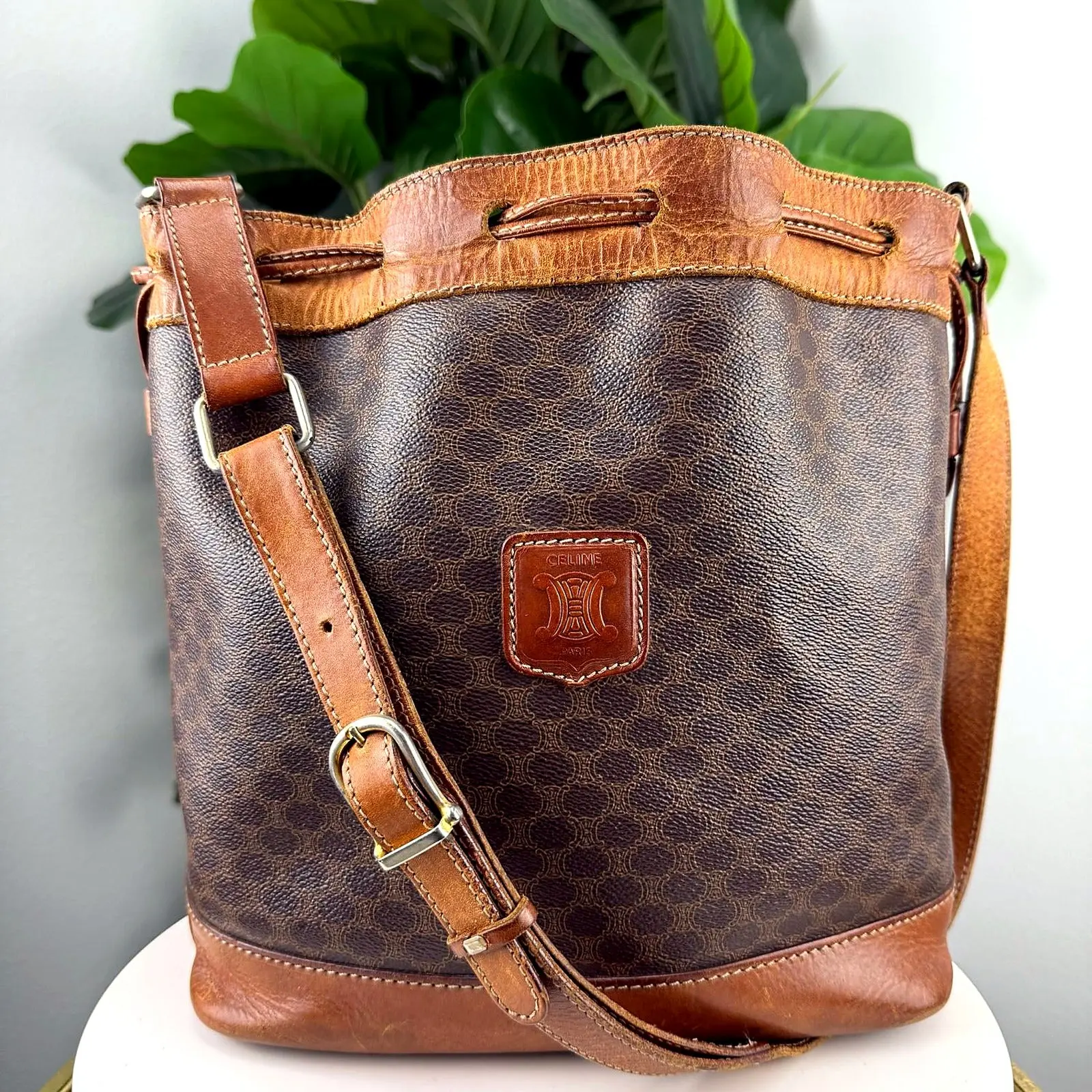 Pre-owned Canvas Bucket Bag Authentic Celine Vintage Macadam Triomphe Bucket Bag
