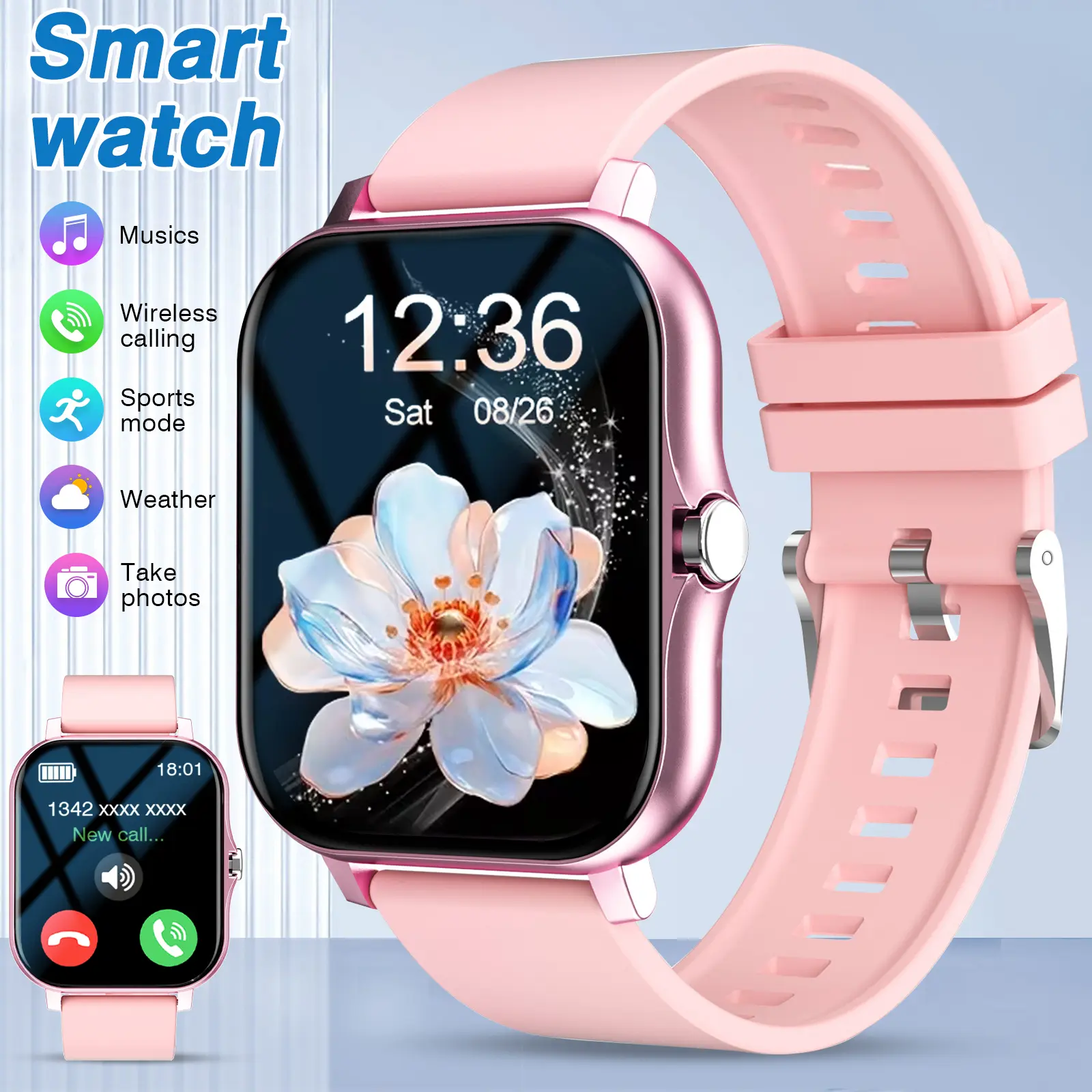 Outdoor smart watch, Multifunctional smart watch, Smartwatch For Fitness, wireless calling, music control, door access control, multiple sports modes, silicone strap, compatible with iPhone/Android, perfect gift for Father's Day, Christmas, and birthdays