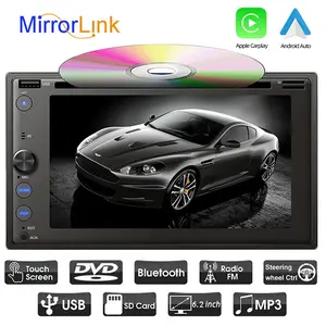 6.2 Inch 2 Din Voice Control Bluetooth Car Multimedia Player Touch Screen AM/FM Stereo Audio MirrorLink Carplay& Android Auto