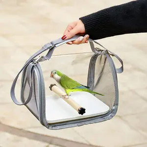 Pet Bird Carrier Backpack, Transparent Portable Parrot Travel Bag, Soft Crate for Small Sun Conure, Pigeon, Lizard, Hamster, Small Animals, Breathable Mesh Bubble Window for Outdoor Walking Cockatiel Cage with Stand