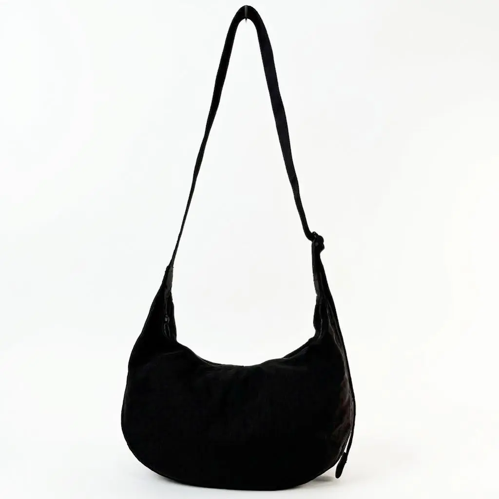 BAGGU Medium Nylon Crescent Bag - Casual & Spacious with Zippered Pockets & Adjustable Strap - 100% Recycled Nylon - Machine Washable - 13.75 x4"x8"
