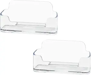 Acrylic Business Card Holder for Desk Clear Plastic Display Stand Fits 30-50 Cards 2 Pack Ideal for Clinics Offices and More