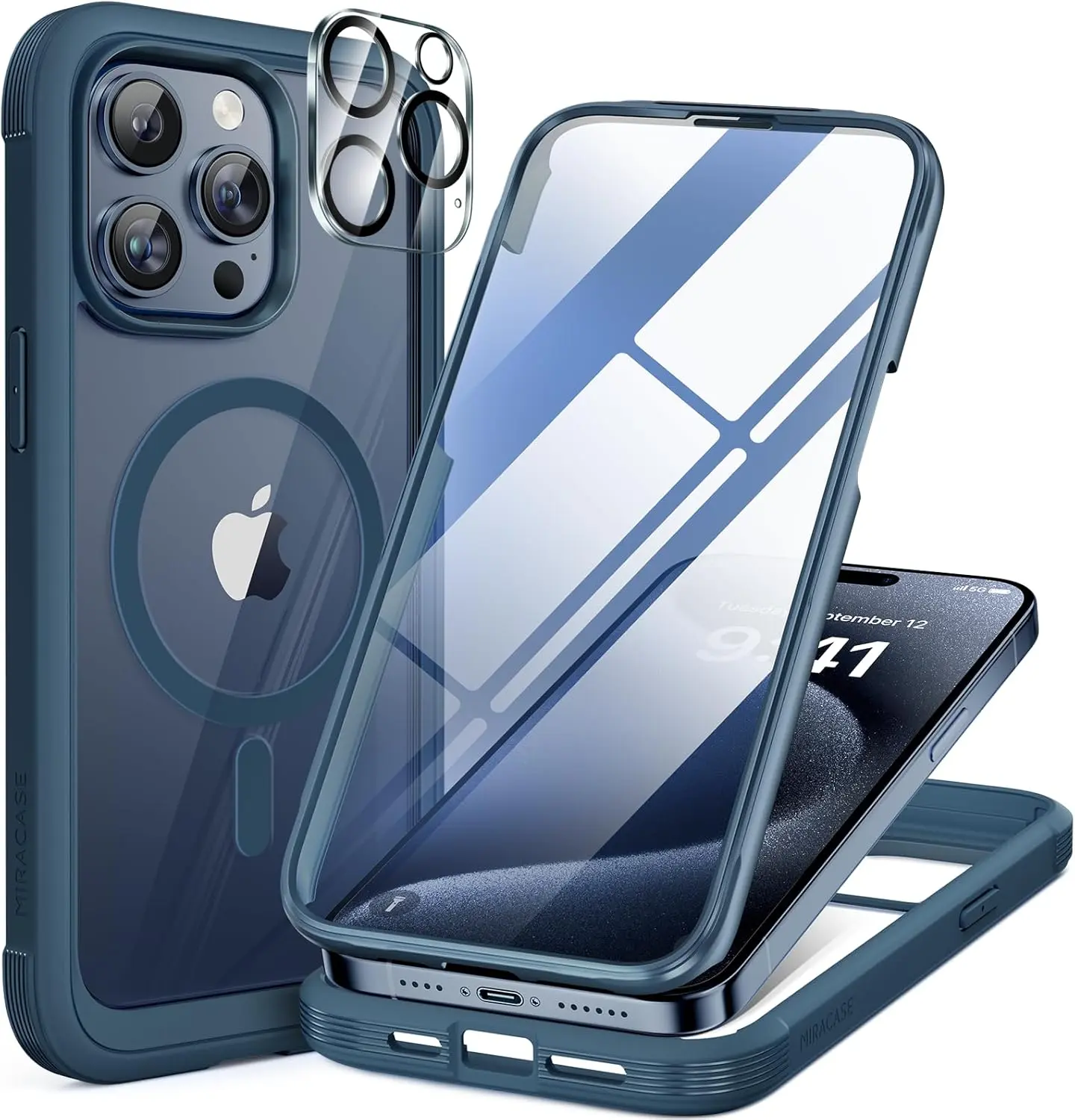 Miracase Magnetic Case for iPhone 15 Pro Max 6.7" – MagSafe Compatible, Full-Body Protection with 9H Tempered Glass Screen, Drop-Proof Bumper