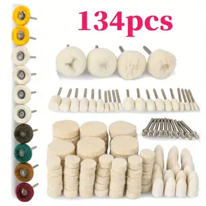 Pack of 134 Polishing Buffing Wheel Polishing Kit Compatible with Dremel,Polishing Wheel Rotary Tool Accessories with 1/8" Shank,Abrasive Wheel Buffing Polishing Wire Brushes Wool Felt Cotton Mounted