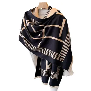 Autumn Winter Retro Fashion Double-Sided High-End Warm Scarf Shawl Commuting Versatile Couple Cashmere Fringed Scarf with Generous Dimensions & Delicate Fringe Detailing