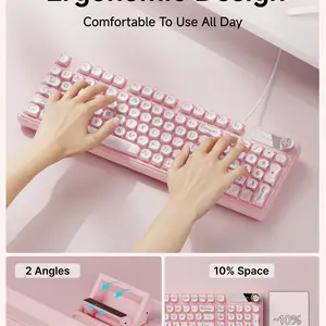 Eweadn Wired Silent Gaming Keyboard, RGB Backlit, Multimedia Knob Control, Ergonomic Design, Ideal for PC, Laptop, Desktop