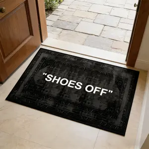 Entrance Mat with Shoes off Design, American Style Minimalist Home Decorative Rug, Indoor Area Rugs, Suitable for Living Room Bedroom Kitchen Outdoor Entry Area