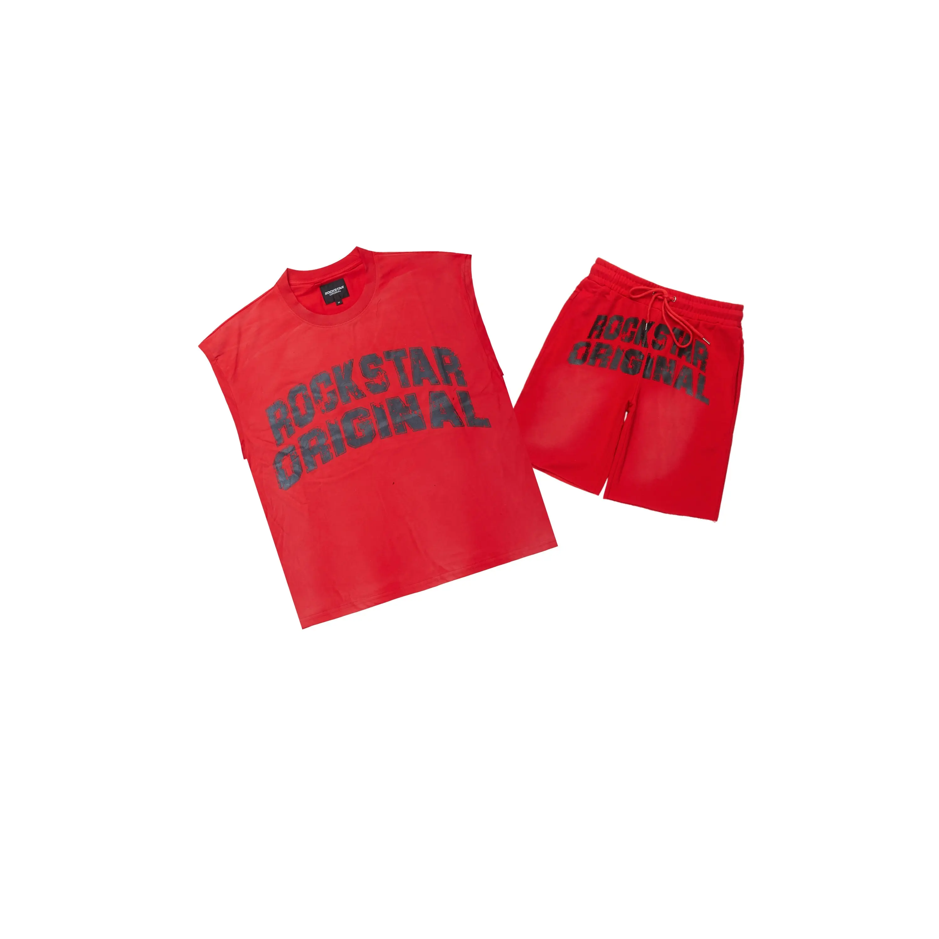 Tumo Red Cut Sleeve Crop Boxy Tee Short Set