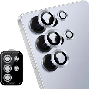 Camera Lens Protector for  Galaxy S25 Ultra 5G, Tempered Glass Individual Metal Ring Camera Cover, Anti-Scratch Case Friendly Camera Protector for Galaxy S25 Ultra - Titanium Silverblue