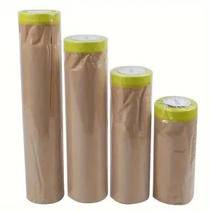 Pre-Taped Masking Paper For Painting - Tape And Drape Painters Paper, Paint Adhesive Self Adhesive Protective Paper Roll For Covering Skirting, Frames, Cars And Auto Body