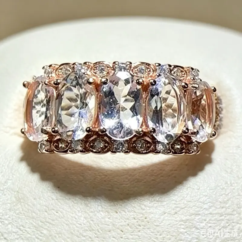 <PingEast jewelry > MGS107/207----925 sterling silver ring with rose gold plating, set with five 4*6mm natural Morganite stones in a row, comes with a certificate.