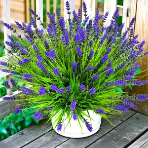 Outdoor Artificial Plants, Lifelike Fake Plant, 22 Pieces UV Resistant Lavender Flowers, Plastic Shrubs for Home Decor Porch Garden Yard Window Box