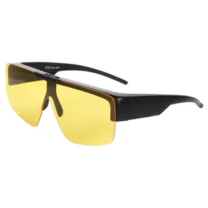 【Fitover Night Vision Glasses】ZENOTTIC Oversized Square Rimless Futuristic Sunglasses, Flip-Up Design, UV400 Protection, TAC Polarized Lenses, TR90 Lightweight Driving Fishing Outdoor