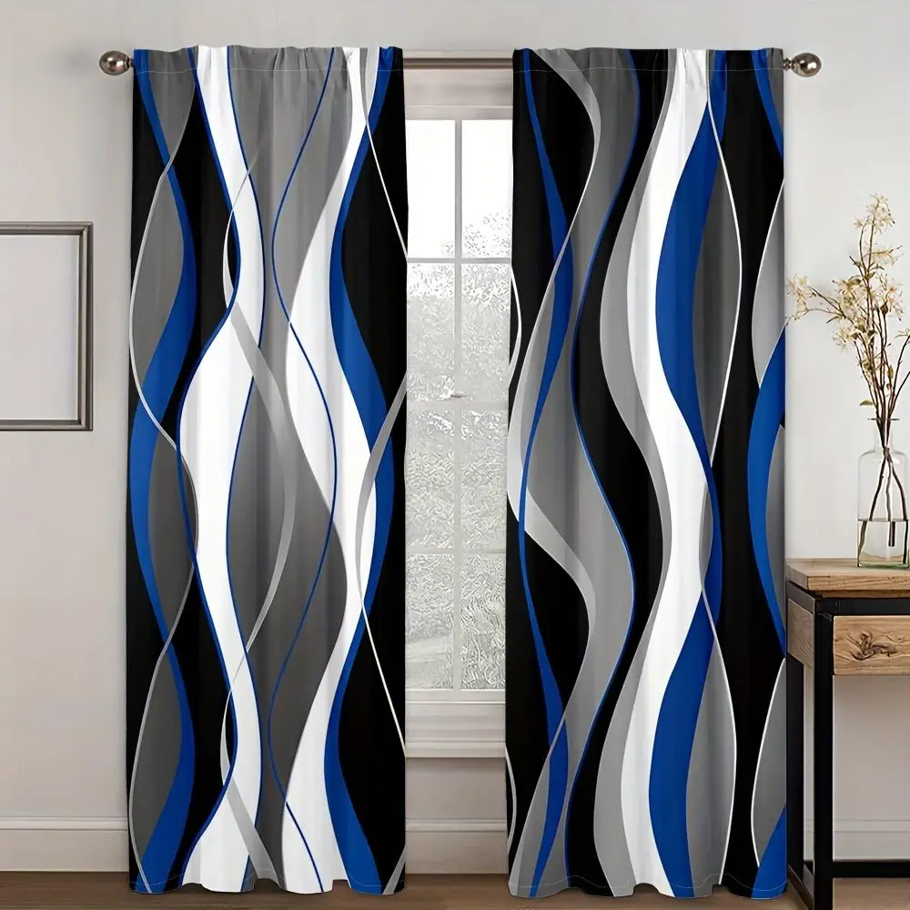 Abstract Geometric Pattern Curtain, 2 Counts/set Modern Art Printing Curtain, Home Decorative Curtain for Living Room Bedroom Office, Home Decoration Curtain, Window Curtain, Window Drapes, Interior Decoration Accessories