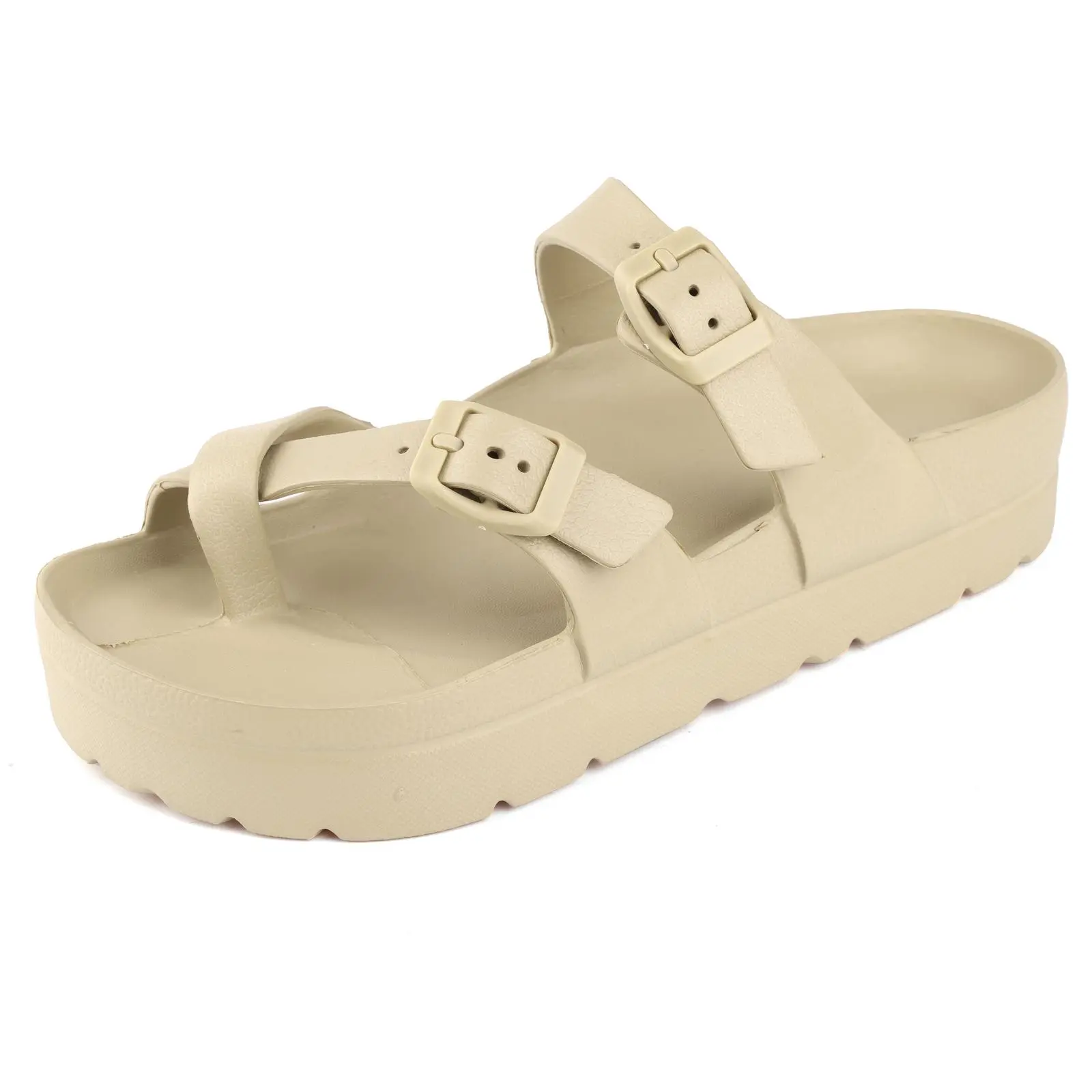 Women's EVA Platform Slide Sandals - Adjustable Strap Buckle Casual Shoes with Waterproof Flat Design, Arch Support, Cushioned Thick Sole for Summer, Buckle Sandals, Casual Sandals
