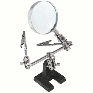 Adjustable Helping Hand with Magnifying Glass, Third Hand Solder Aid, Dual Alligator Clips, Heavy Base, Craft & Jewelry Making Tool, Heavy Duty