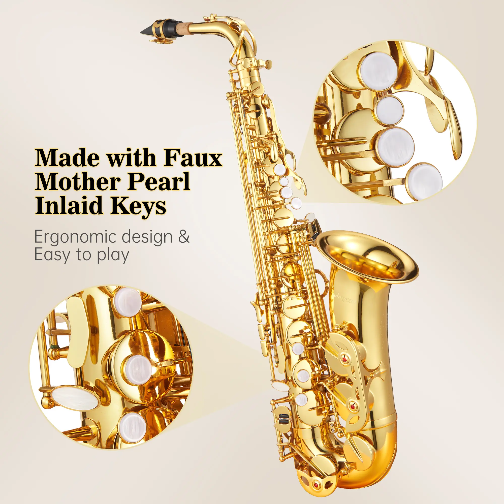 Garvee Alto Saxophone for Beginners & Students – Brass Body, Gold-Plated Finish, Full Kit: Protective Cover, Mouthpiece, Reeds, Cleaning Set – Perfect for School Band, Jazz, Marching – Standard Model